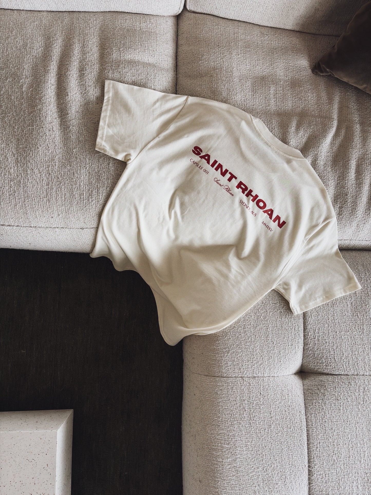 Cream & Red Oversized Heavy Tee