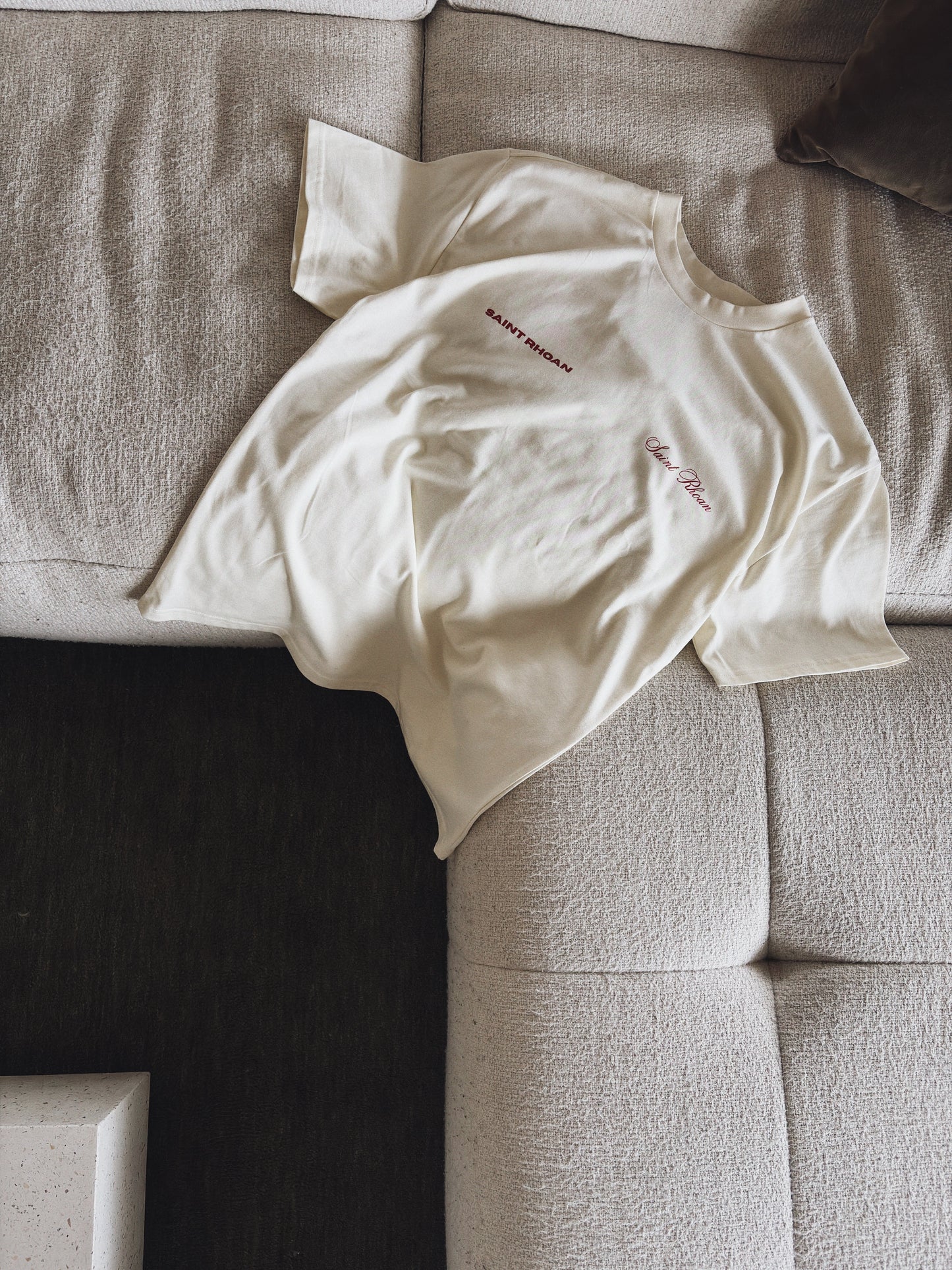 Cream & Red Oversized Heavy Tee