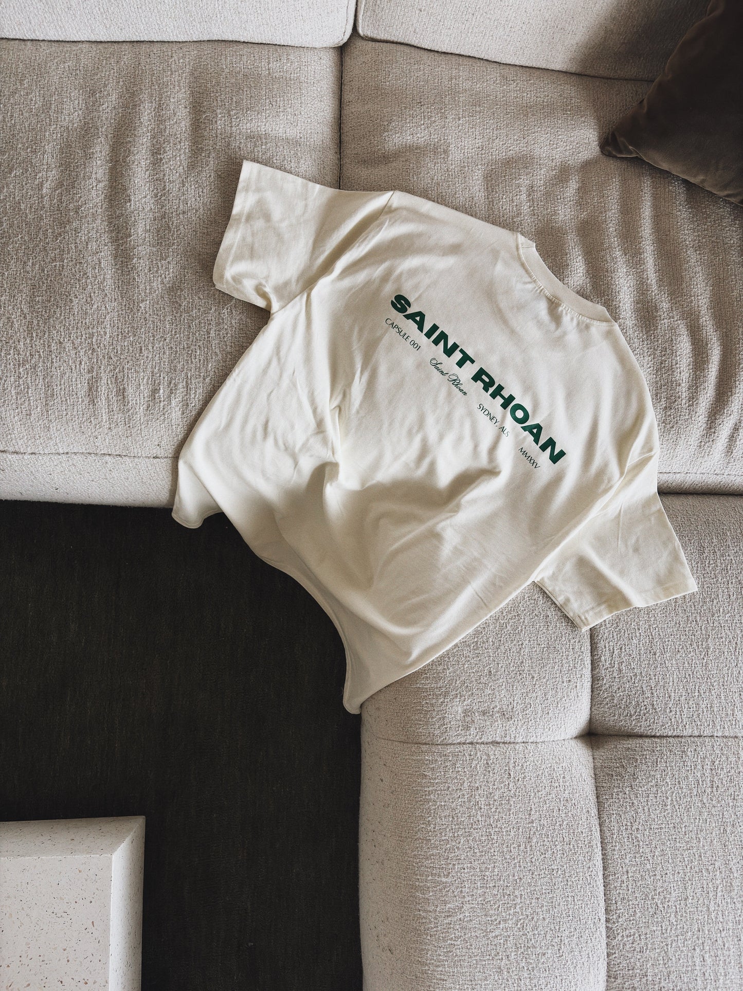 Cream & Green Oversized Heavy Tee