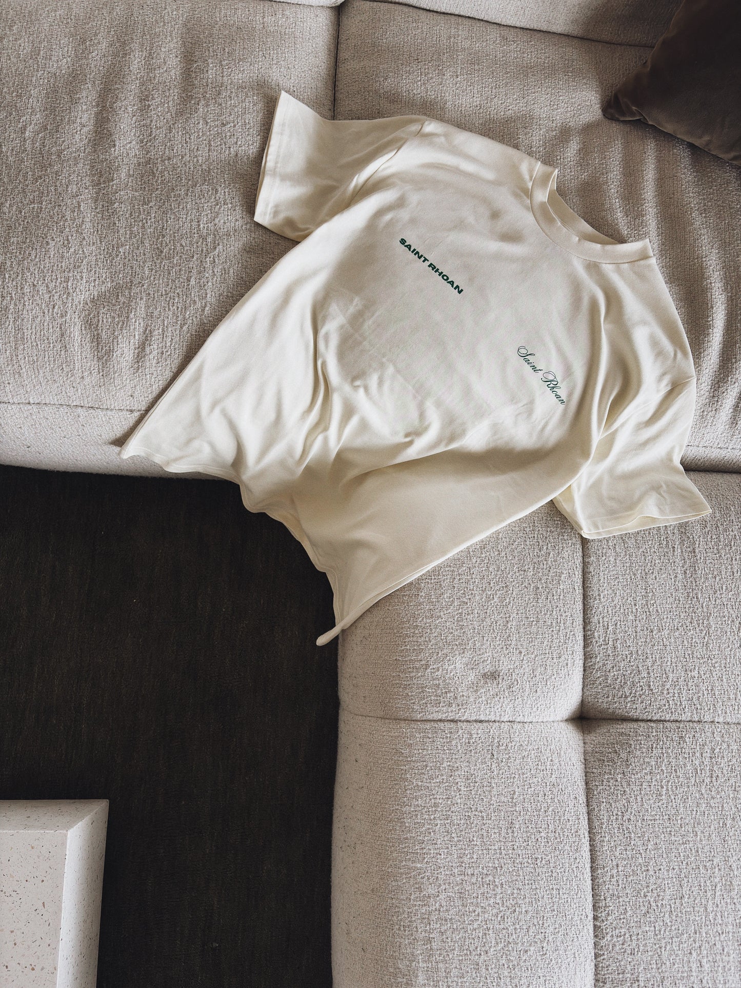 Cream & Green Oversized Heavy Tee